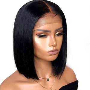 Lace Front Human Hair Wigs Bob Black Top Straight Frontal Pre Plucked Bleached Knots Peruvian 220713