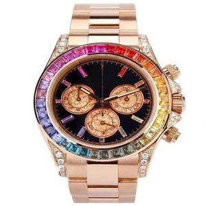 2021 Sapphire Crystal Rose Gold Watch Luxury Mechanical Automático 116599 Rainbow Diamond Bezel Mens Watches Fashion Wristwatches246C