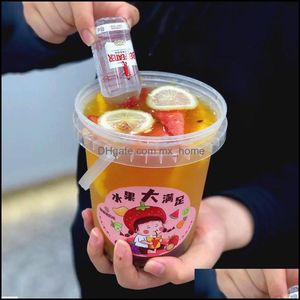 1000Ml 34Oz Bicchieri per bevande fredde estive Succo di frutta Latte Tazza da tè con manico Er Contenitore in plastica trasparente usa e getta Drop Delivery 2021