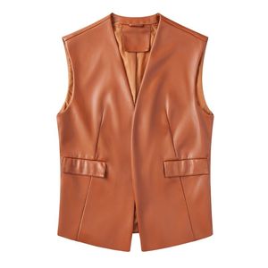 Women's Jackets Faux Leather Vest For Women Long Lapel Sleeveless Drape Open Front PU Cardigan Womens Light Weight Down JacketWomen's