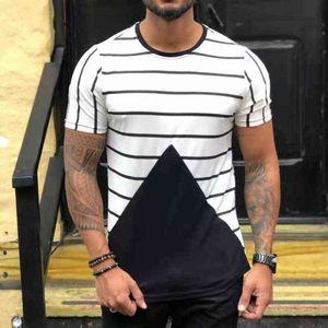 Casual modellen Ademende t shirt kleding mannen zomer nieuw gestreepte geometrisch patroon stiksel gedrukte korte mouw t shirts mannelijk l220622 l220622