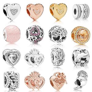 Ny 100% 925 Sterling Silver 1: 1 Rose Gold Heart Shaped Tree Owl Charm Fit DIY Original Armband Smycken Fabriken Partihandel AA220315