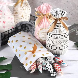 Gift Wrap Life 50st Nougat Cookie Snack Candy Plastic Drawstring Bag Treat With Ribbon Birthday Christmas Wedding Favor Bagsgift