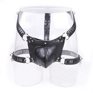 Underpants Man Chastity Belt PU Sexy Underwear BDSM Gay Erotic Strap Cock Ring Lock Penis Cage Device Adjustable Chain Thongs Club PartyUnde