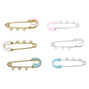 4CM Gold /Silver Plated Small Alloy Enamel Safety Pins Brooches Islamic Muslim Hijab Scarf Allah Charms Baby Pins With 3 Loops For DIY Jewelry Making