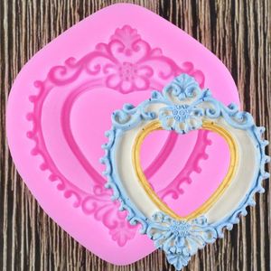 Moldes de cozimento alimento Fondant Cake Bolo Silicone Mold Love Heart Mirror Frame Firmating Chocolate Decoration Toolsbaking