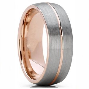 Eheringe Mode Herren 8mm Edelstahl Roségold Mittellinie silbrig gebürstete abgeschrägte Oberfläche 6mm für FrauenHochzeit