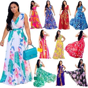 Summer Women Maxi Dress Floral Print Chiffon Plus Size Boho Style Vestidos Elegant Beach Long Dress Big Size Dresses T200604