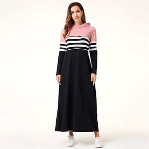 Women Hoodie Dresses Long Sleeve Striped Patchwork Casual Long Dress Loose Female Fashion Women Clothing 210322