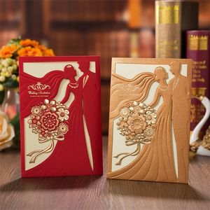 50pcs 2 colors Laser Cut Invitations Bride and Groom Customize Greeting Card Bridal Shower Wedding Party Decoration 220711