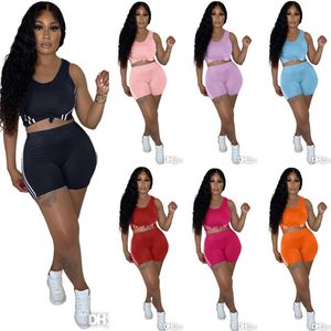 2022 Womens Tracksuits New Summer Casual Sports Contrast Stripe Sleeveless Vest Shorts Two Piece Set