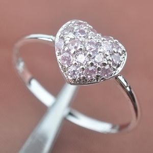 Anéis de casamento Design de coração rosa cúbico zircônia de zircão prateado revestido para mulheres jóias tamanho 6 7 8 9 sa045wedding