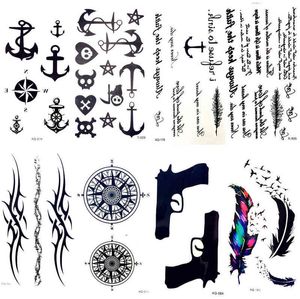NXY Temporary Tattoo Small Black Anchor Pirate Ghost Fake Children Men Finger Stickers Women Body Arm Art Tattos Kids Compass 0330