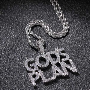 Out Iced Letters Pendant Necklace New Arrival Gods Plan AAA Zircon Men's Charms Necklace Fashion Hip Hop Jewelry246M