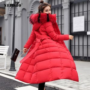 NEEDBO Giacca invernale da donna con cappuccio in pelliccia Plus Size Calda giacca invernale lunga e cappotto da donna Doudoune Piumino Lady Parka 201126