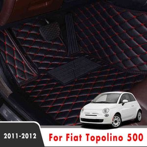 カーフロアマットfor Fiat Topolino 500 2011年2011年自動インテリアアクセサリースタイリングカスタムレザーフロントとリアサイドサイドフットラグW220328