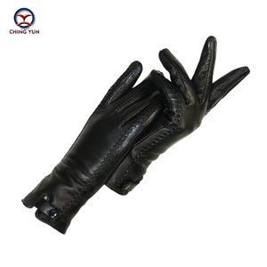 Women's Gloves Genuine Leather Winter Warm Fluff Woman Soft Female Rabbit Fur Lining Riveted Clasp High-quality Mittens Y191113