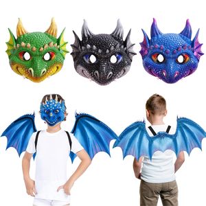 Ali di maschera di dinosauro per bambini Bambini Drago Costume cosplay Puntelli Masquerade Party Compleanno Carnevale Halloween Show Mask 220812