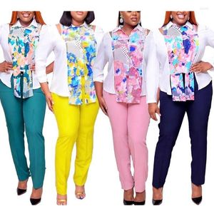 Women's Two Piece Pants American African Clothing Summer Fashion Women Pieces Sets Print Suit Lady Top And Pant Outfits