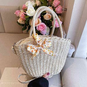 Summer Straw Weaving Shoulder Bag for Women Luxury Designer Bucket Crossbody Women's Bag Small Solid Fashion Female Handbags G220531