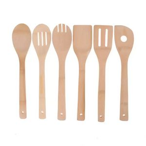 6 Pieces Bamboo Spoon Spatula Kitchen Utensil Wooden Cooking ToolSpoon Spatula Mixing Set