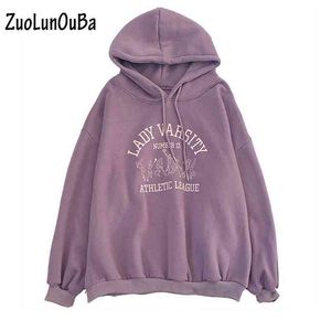 ZuoLunOuBa Ladies Sweatshirt Purple Lady Varsity Winter Fleece Long Sleeve Loose Pullover Women Hoodies T220726
