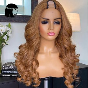 Destaque UPTART Brazily Human Wigs Brazily Glueless Mel Full Loira Perucas coloridas para as mulheres Ombre Onda do corpo Rendas dianteira peruca