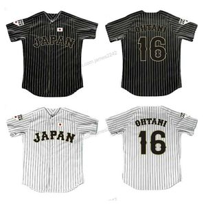 Nikivip Custom Japan Samurai 16 Shohei Ohtani Movie Baseball Jersey podwójnie zszywał dowolną nazwę i numer Czarne białe paski Pinstriped najwyższej jakości