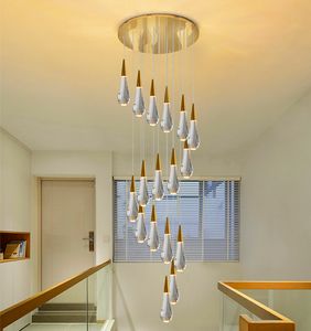 Projeto da gota de água LED Lâmpadas pingente de sala de jantar candelabro ilha de cozinha pendurado lâmpada decoração de casa de ouro escadaria de cristal