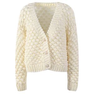 女性用セーター秋の太いスティック針セーターコート女性怠zyなカジュアルカーディガンVネックルーズ薄い白い0m1s