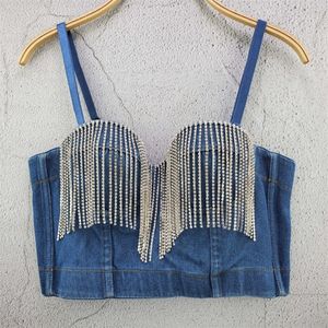 New Fashion Ladies Camis Runway Jeans Crop Top Luxury Blue Sexy Hot Celebrity Party Club Vest 210225