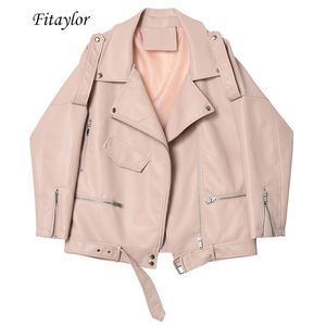 FITAYLOR Autumn Mulheres Faux Casaco solto de casaco solto de casaco solto colar zíper PU Motocicleta sobretaca feminina feminina punk jaqueta 220813