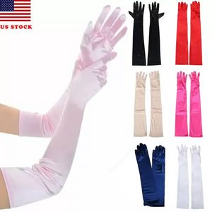Wholesale hat mittens for sale - Group buy Party Hats Womens Evening Formal Gloves Long Black White Satin Finger Mitten FY3641 C0404