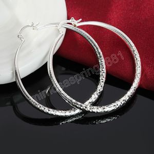 Mode 925 Silver Color Hoop örhängen för Women Street All-Match Jewelry 5cm Big Circle Earrings Ear Loop Hanger Gifts