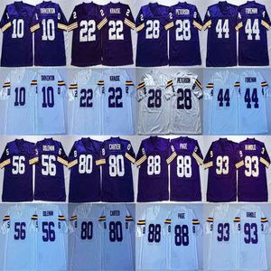 Rare Fran Tarkenton Jersey Paul Krause Adrian Peterson Chuck Foreman Chris Doleman Purple White Retro Football Jerseys Stitched Mens