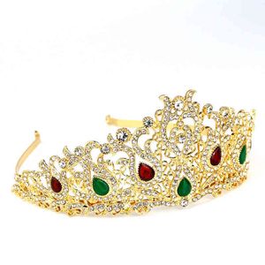 Sunspicems Elegent Cezayir Fas Kadınlar için Taç Tiaras Başlıklar Altın Renk Kristal Arap Düğün Takı Gelin Hairwear AA220323