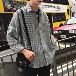 Long Sleeve Swallow Gird Streetwear Oversize Casual Fashion Dress Men Shirts