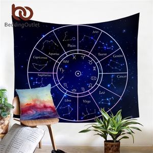 Beddingoutletletleze doze constelações de tapeçaria galáxia estrelas parede tapete mandala parede pendurada horóscopo azul pista 150x200cm T200601