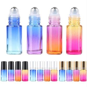 5ml Gradient Glass Bottle Roll On Empty Perfume Essential Oil Bottles with Metal Ball Roller Container Cosmetic Packaging