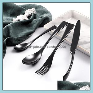 Flatware Sets Kitchen Dining Bar Home Garden Glossy Black Stainless Steel Tableware 4Pcs Western Dinnerware Cutlery Star El Restaurant Dr