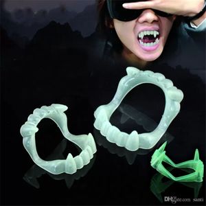 Suprimentos de festa de halloween decoração vampiro dentes falsos fluorescente verde luminoso dentes cosplay traje