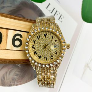 2022 New Iced Out Watch Mens Gold Dial 40mm Quartz Men Fashion Casual Watches Orologio Uomo
