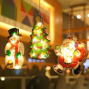 Saiten LED-Lichterkette, Weihnachtsdekoration, Hängelampe mit Sauger, batteriebetrieben, Weihnachtsmann, Schneemann, für Zuhause, Urlaub, Geschenk, LED, LED