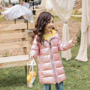 Teenager Boys Girls Metal Shiny Down Jacket Kids Fashion Warm Winter Jacket Children Thick Clothing Hooded Outerwear 2-10T J220718