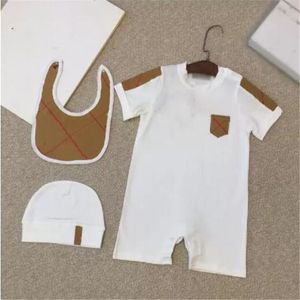 Bomull Barn Nyfödd Barnkläder Set Spädbarn Smycken Jumpsuits + Hat och Bib Suit Outfits Summer Boy Girl Romper