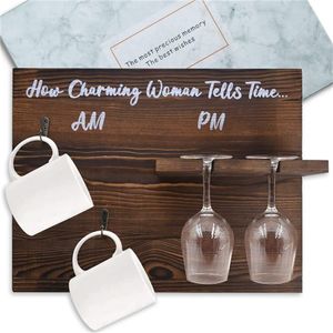 Wholesale Dining Wooden Cup Holders, Wall-mounted Wine Rack Can Store Up to 2 Coffee Mugs and 2 Wine Glass