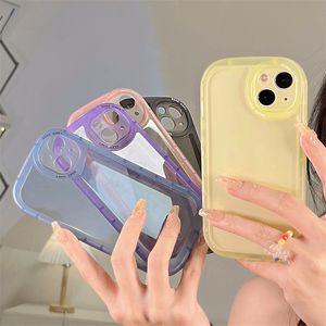 Transparent runda stötfångare Telefonfodral för iPhone 13 11 12 Pro XS Max XR Fashion Candy Colors täcker chockproft Anit Fall med linsskydd