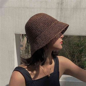 Women Fisherman Hat Sunscreen Hats Hand-woven Beach Hat Bucket Female Fashion Straw Casual Vacation Summer For Women G220418