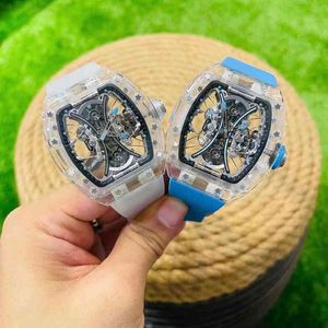 Uxury Watch Date Fashion Richa Men's Automatic Mechanical Watch Transparent Snow Glass Hollowed Personalized Tape Sports Waterproof
