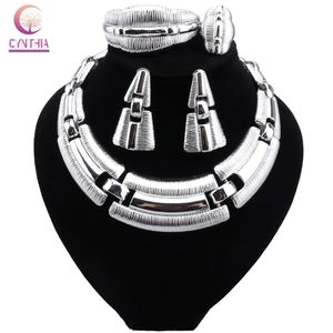 Fashion Ladies Big Necklace Brazil Silver Plated Jewelry Set Ladies Surrounded Necklace Dating Banquet Dating Clothing